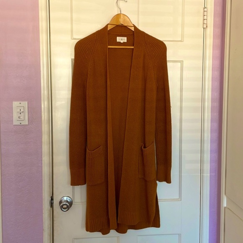 Lou and Grey pocket long cardigan, Mustard XS, 100% cotton